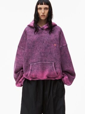 Alexander Wang Puff Logo Hoodie in Acid Wash Essential Terry (Candy Pink), sz M